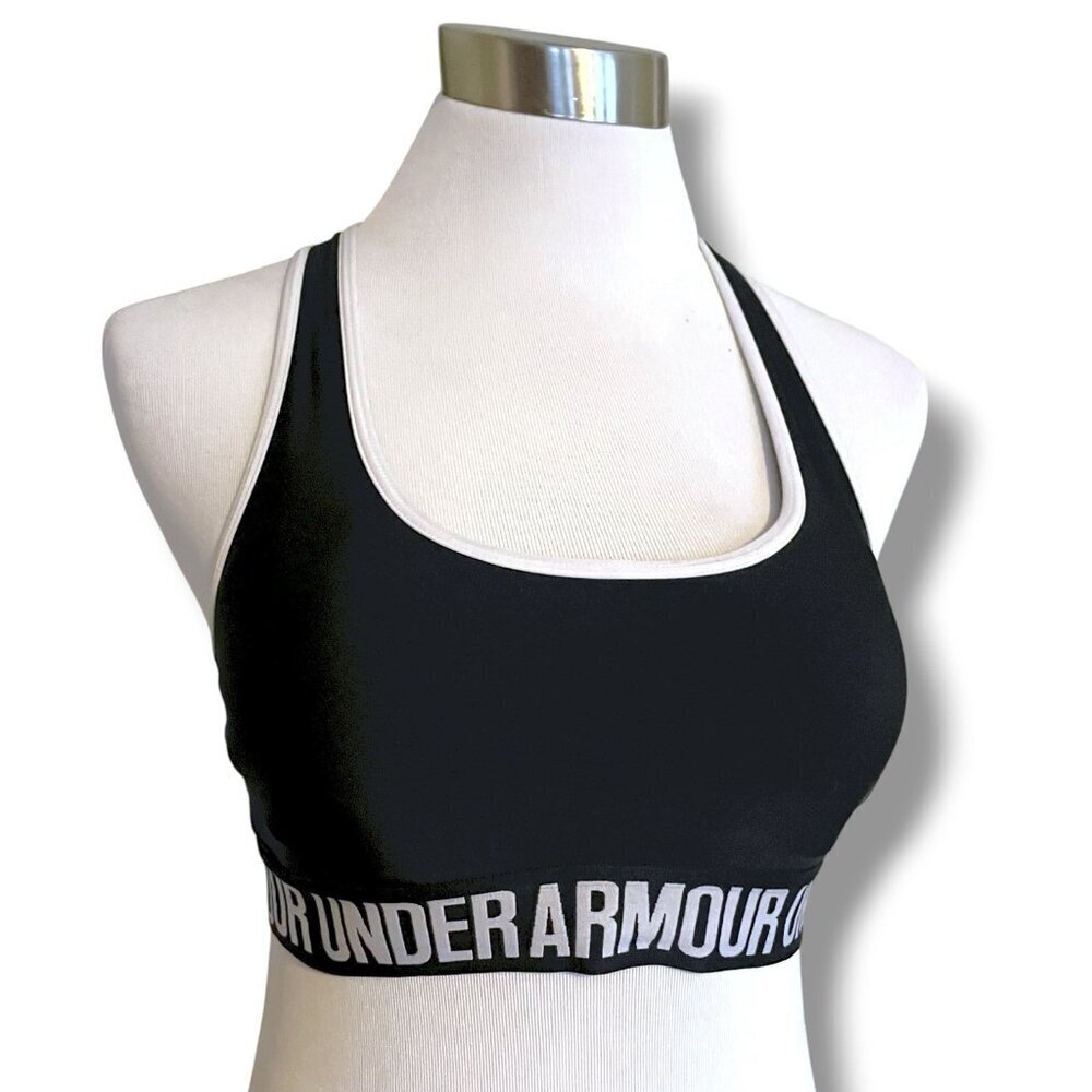 Under Armour Sports Bra Sz Small Black White Wire Free Removable Pads Workout